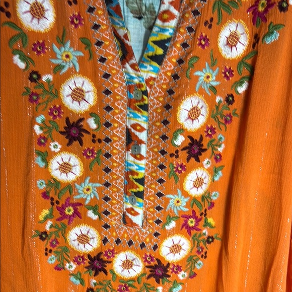 John Mark Orange and Blue Patterned Blouse - Picture 5 of 6